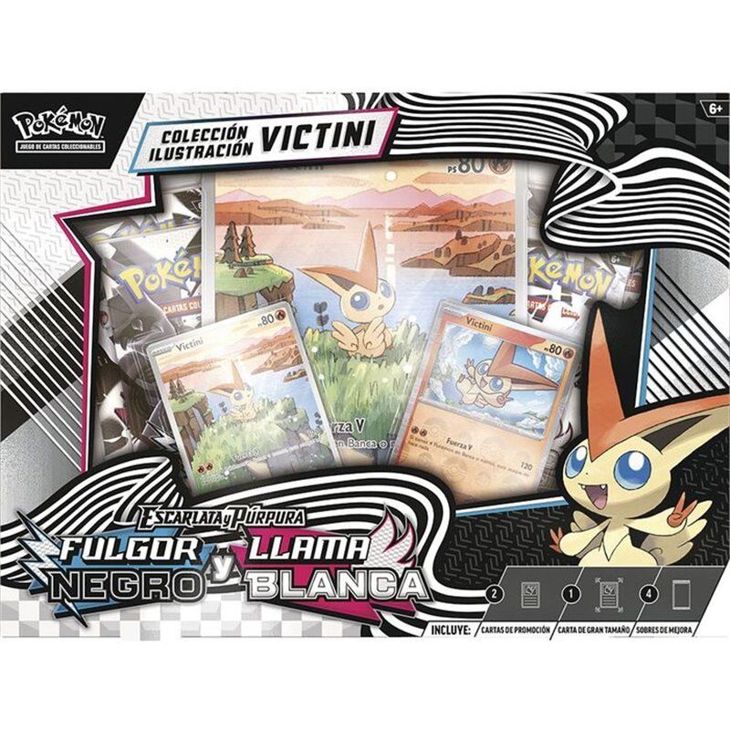 Pokemon Escarlata y Púrpura: Colección Ilustración Victini Llama Blanca / Fulgor Negro Castellano