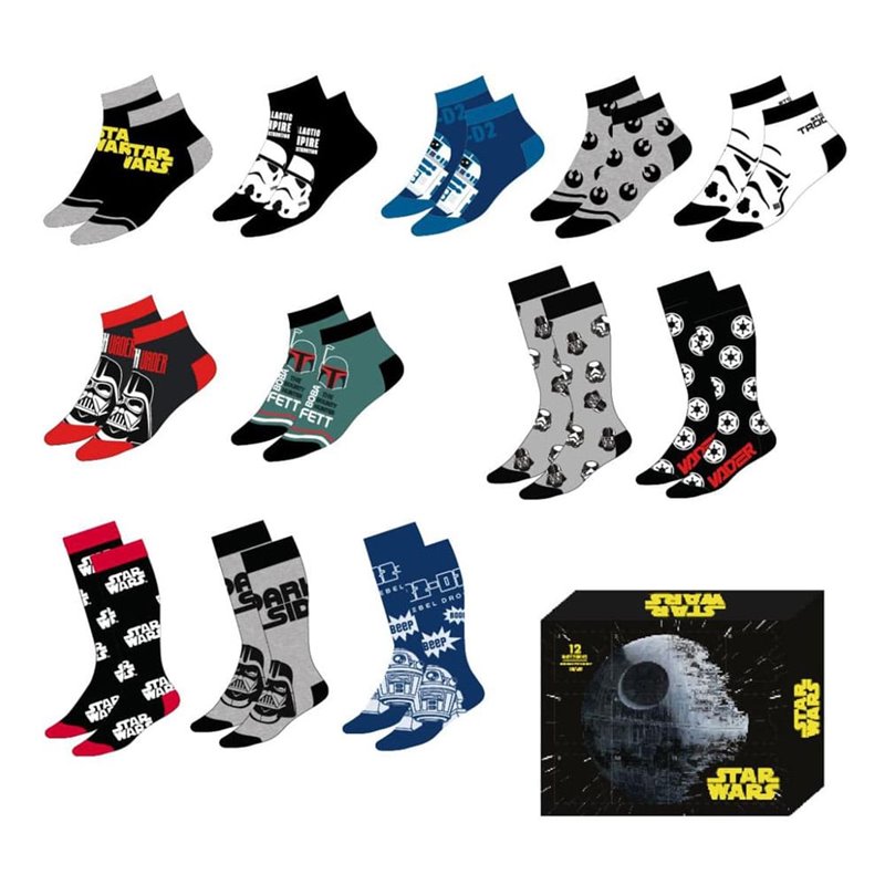 Calcetines Star Wars Pack de 12 Pares Talla 38-45 Calcetines Star Wars Pack de 12 Pares Talla 38-45